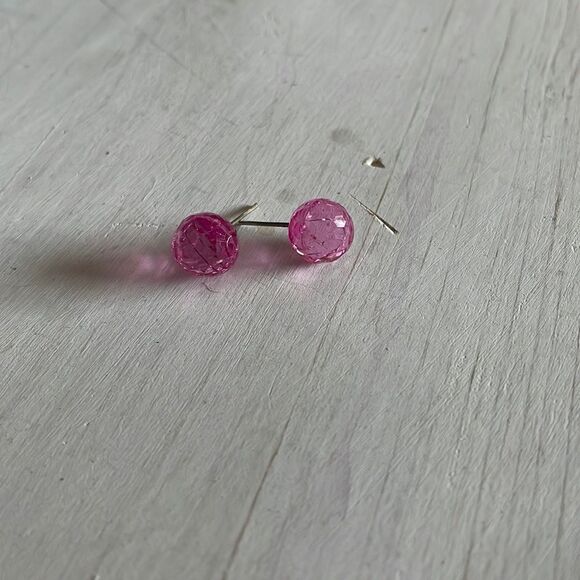 Pink Cracked Ball Stud Earrings - Picture 1 of 14